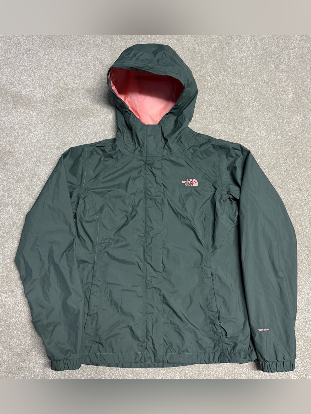 The North Face DryVent Hooded Waterproof Rain Jacket Women Small Green Light